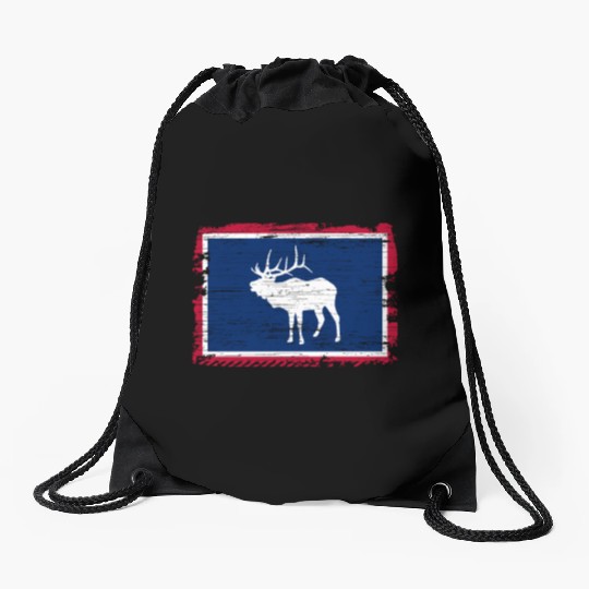 Wyoming Flag Elk Hunting Season For Deer Hunter Drawstring Bags