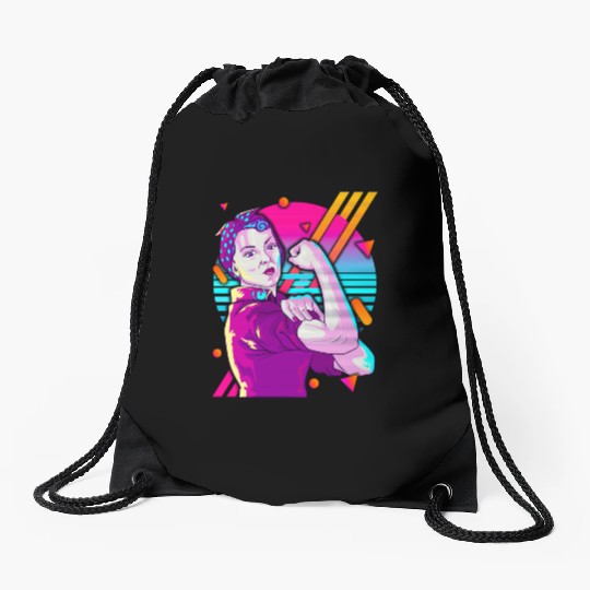 Rosie The Riveter Vaporwave Drawstring Bags