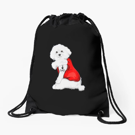 Funny bichon frise Dog I Love Mom Tattoo Lover Drawstring Bags