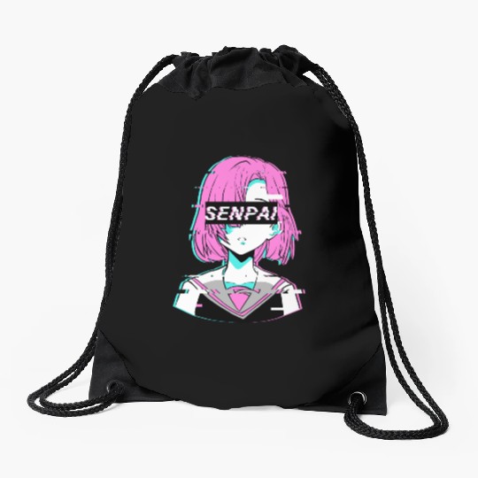 Aesthetic Vaporwave Anime Girl - Notice Me Senpai Drawstring Bags