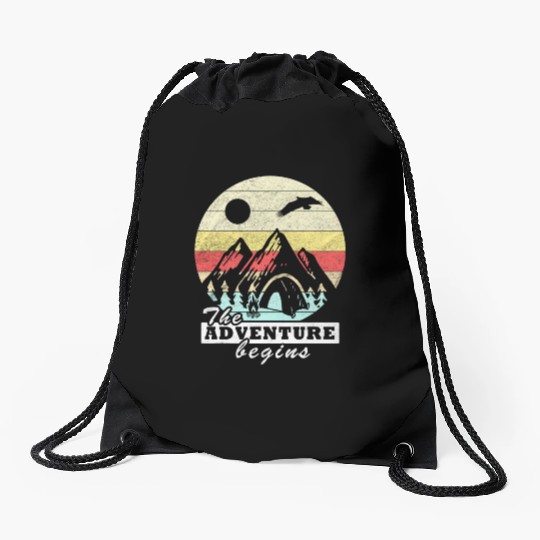 adventure camping tents retro vintage gift Drawstring Bags