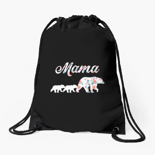 Floral Mama Bear Mom of 2 Mama Bear and Cubs Drawstring Bags