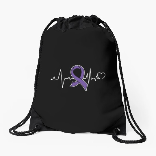 Heart beat- Pancreatic Cancer Awareness Drawstring Bags
