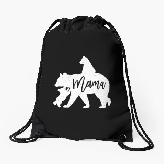 Mama Bear 2 Baby Bear Cubs Playing Riding on Back Drawstring Bags