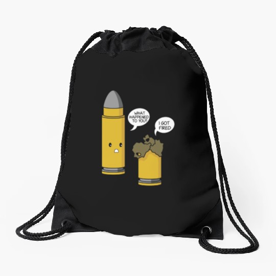Funny Clever Fired Bullet Gun Pun print Drawstring Bags