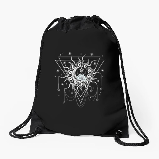 sun moon star Drawstring Bags