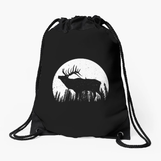 Elk Antlers Forest Moon Drawstring Bags