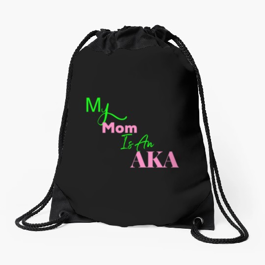 AKA Mom My Mom Is An AKA Black Drawstring Bags