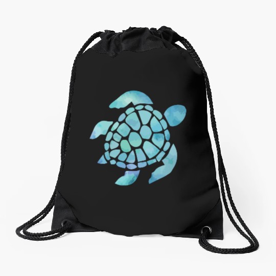 Sea Turtle Watercolor Blue Drawstring Bags