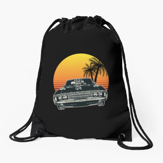 Muscle Car Sunset Drawstring Bags