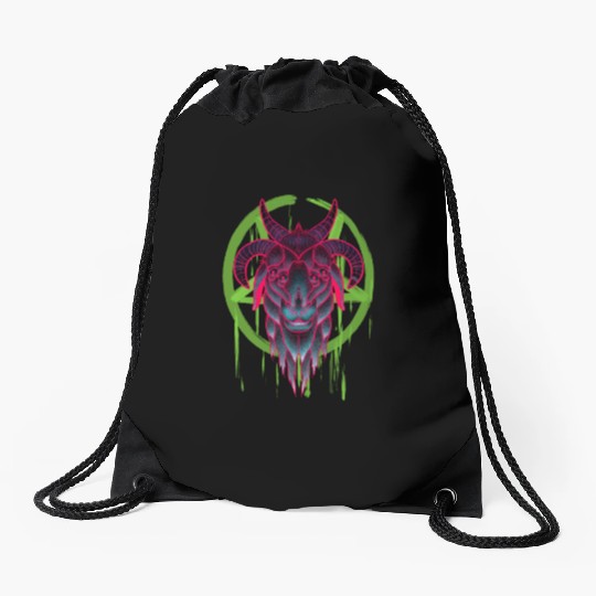 Neon Baphomet Drawstring Bags