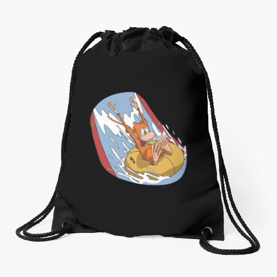 Funny monkey in water park on slide Drawstring Bags