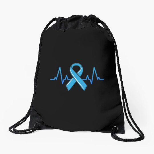 Prostate Cancer Fighter Heartbeat Drawstring Bags Blue Ribbon