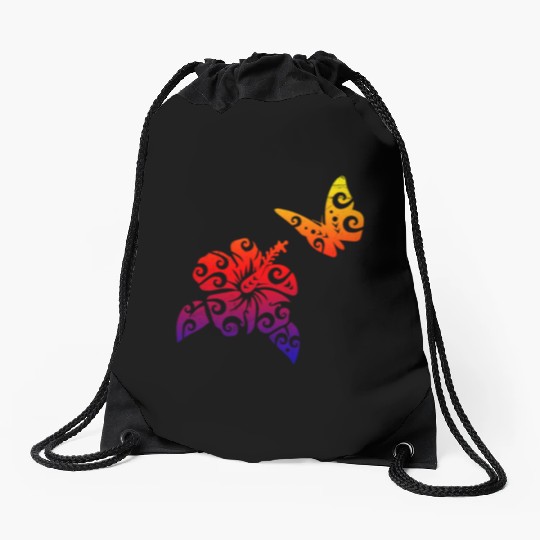 Maori Flower Butterfly Polynesian T Tattoo Drawstring Bags
