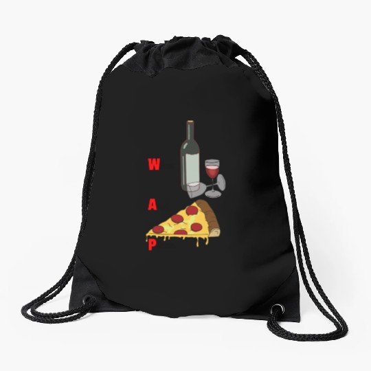 Wine And Pizza Drawstring Bags