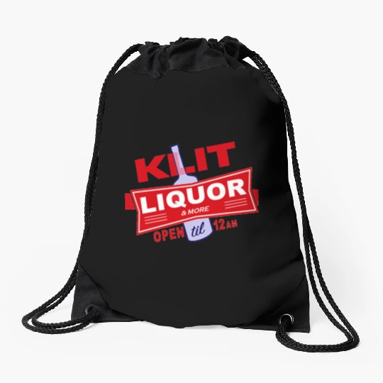 KLIT Liquor parody logo Drawstring Bags