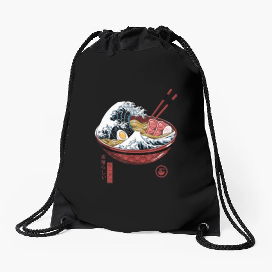 Great Ramen Wave Drawstring Bags
