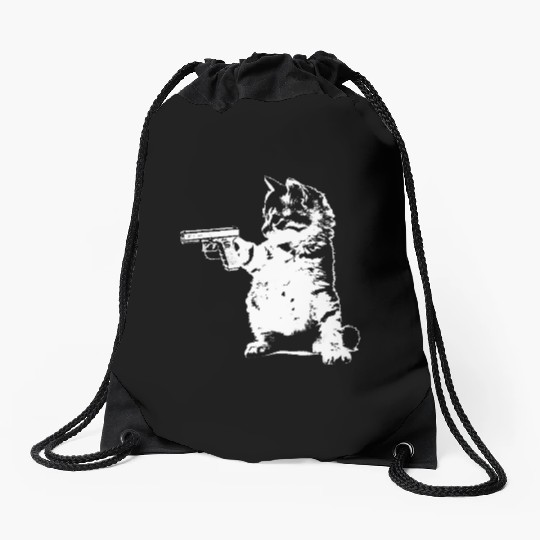 Gun Kitty Funny Cat Drawstring Bags