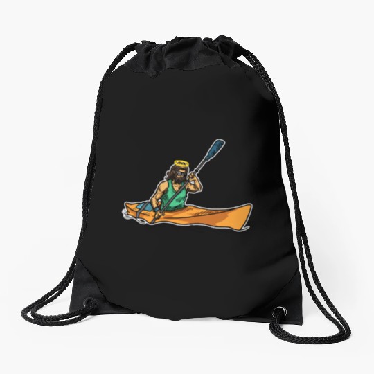 Cool Jesus Rowing Kayak Paddling Gift Idea Drawstring Bags
