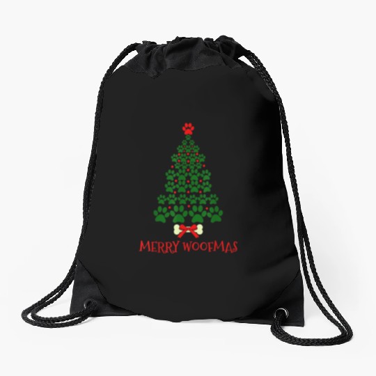 Super Cute Dog Paws Print Christmas Drawstring Bags