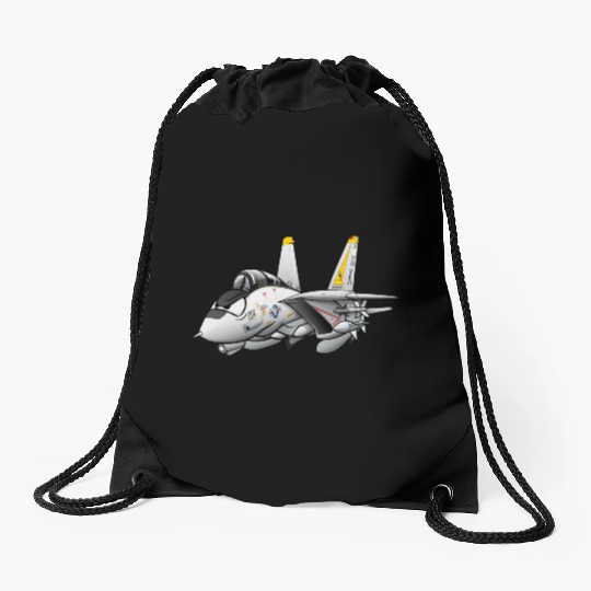F-14 Tomcat Military Fighter Jet Aircraft Cartoon Drawstring Bags