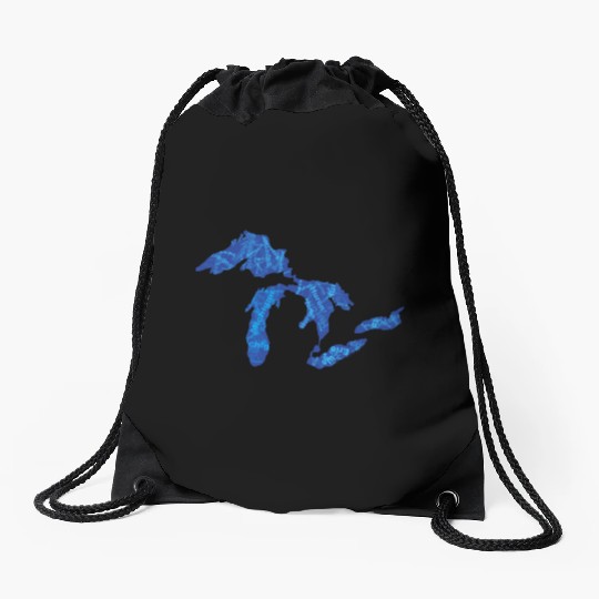 Great Lakes with Names Drawstring Bags