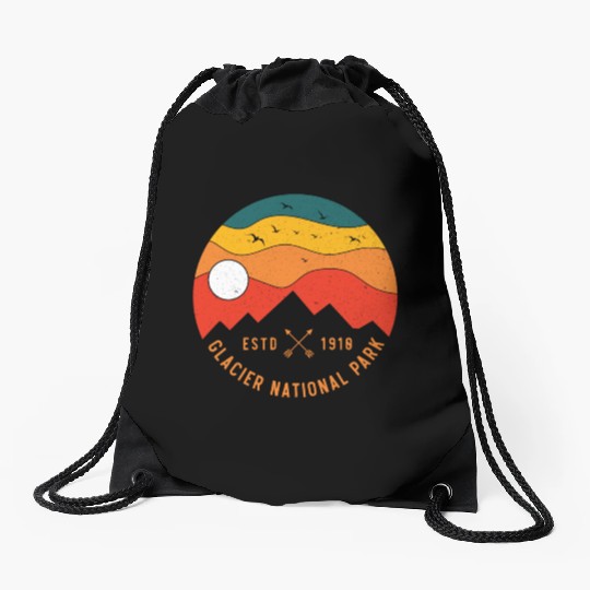 Retro Glacier National Park Montana Souvenir 80s Drawstring Bags