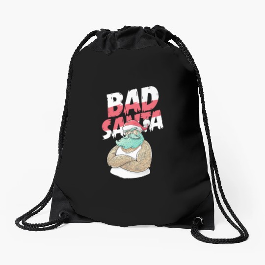 Bad Santa Claus Christmas Tattoo Drawstring Bags