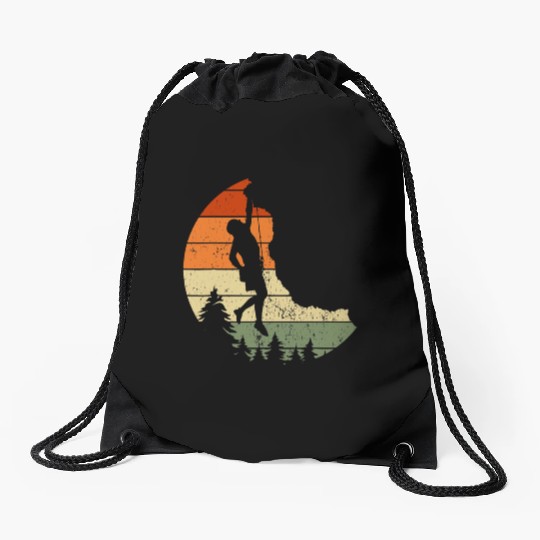 Retro Rock Climbing Vintage Climber Drawstring Bags