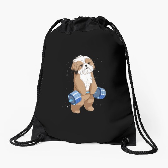 Funny Weight Lifting Fitness Gym Shih Tzu Dog Drawstring Bags