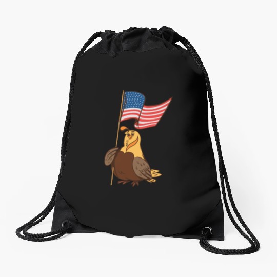 US Quail patriot with banner cute cartoon quail Drawstring Bags
