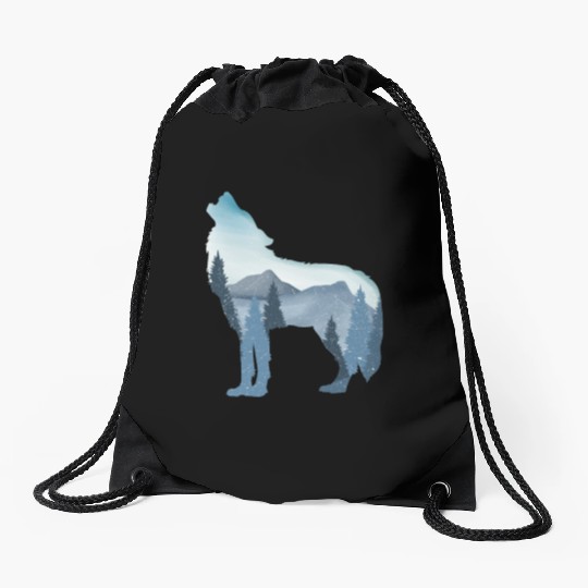 Alpha Wolf Art - Nature Background Drawstring Bags