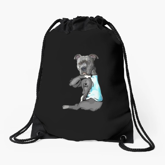 Cute Pitbull I Love Dad Dog Lovers Fathers Day Drawstring Bags