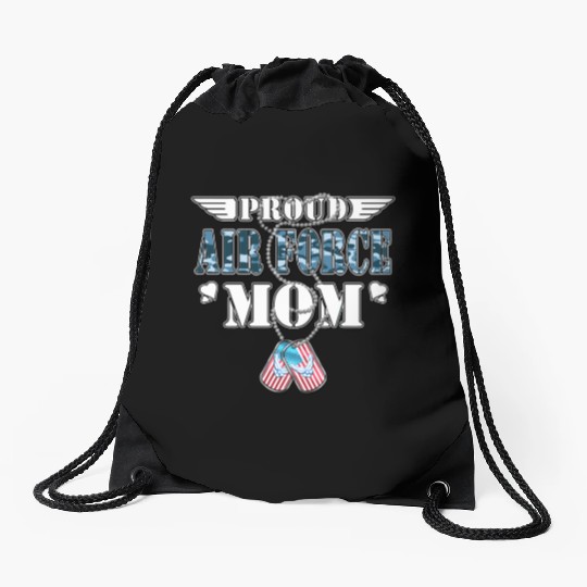 Proud Air Force Mom Us Flag Dog Tags Wings Militar Drawstring Bags