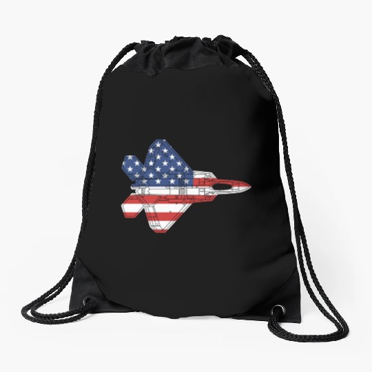 F-22 Raptor Fighter Jet Airplane American Flag F22 Drawstring Bags