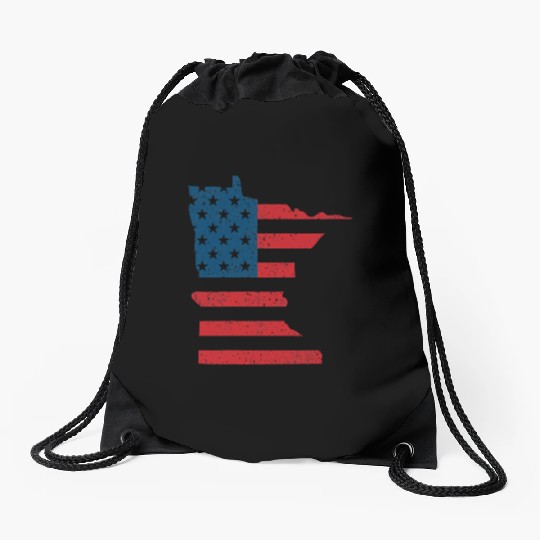 Minnesota Vintage American Flag USA Patriotic Drawstring Bags