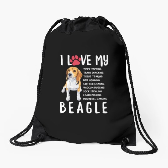 I Love My Beagle Drawstring Bags