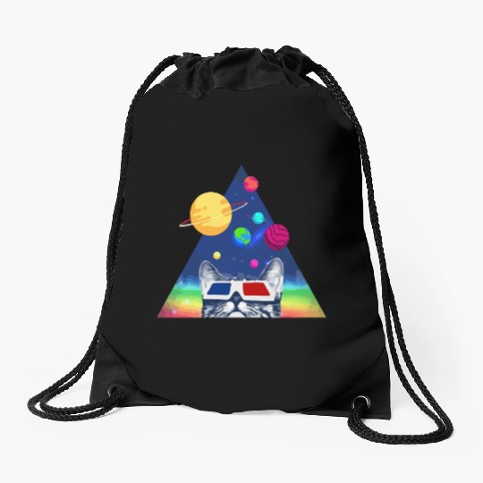 3D Space Cat Drawstring Bags