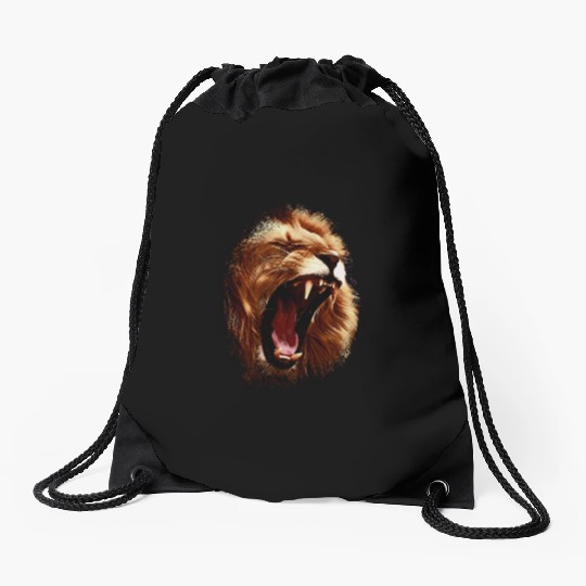 angry roaring lion | lions head Drawstring Bags
