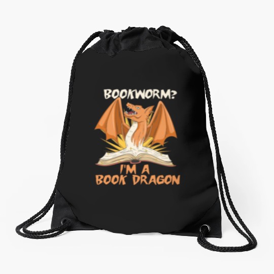 Book Dragon Design for a Fantasy Book Lover Drawstring Bags