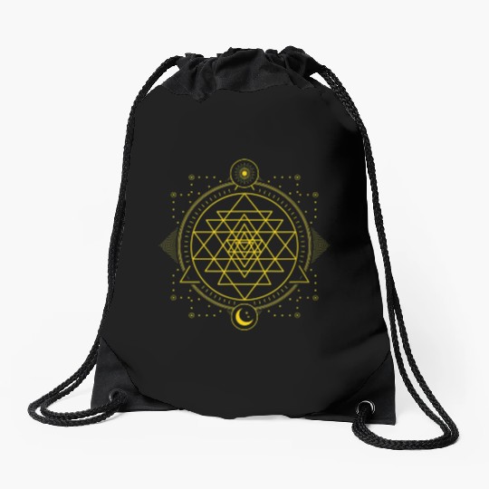 Sri Yantra Geometry Chakra Sun and Moon Drawstring Bags