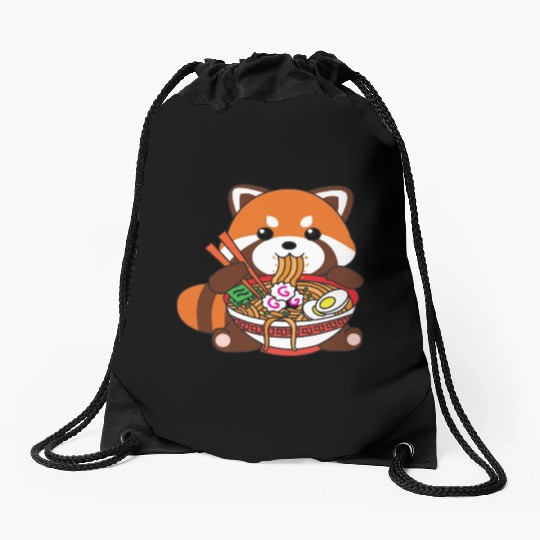 Cute Kawaii Red Panda Eating Ramen Noodles Drawstring Bags