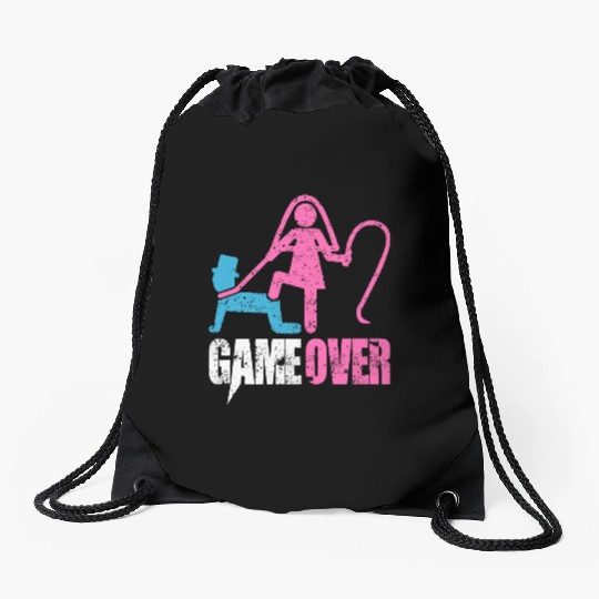 Funny Bride and Groom Meme & Quote Drawstring Bags "Game