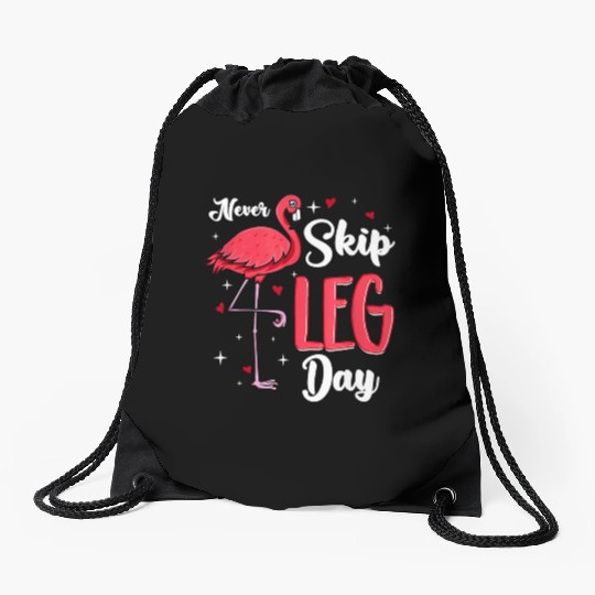 Flamingo Never Skip Leg Day Funny Gym Flamingo Drawstring Bags