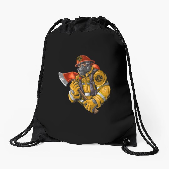 firefighter fire brigade fire station blueish use Drawstring Bags