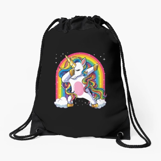 Dabbing Unicorn Rainbow Girls Kids Dab Unicorn Drawstring Bags
