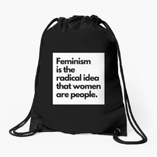 Feminism solid back sticker Drawstring Bags