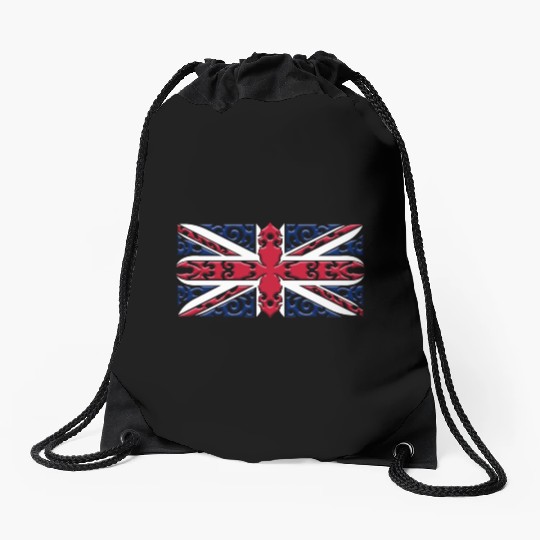 Union Jack British Flag Ornamental Style Drawstring Bags