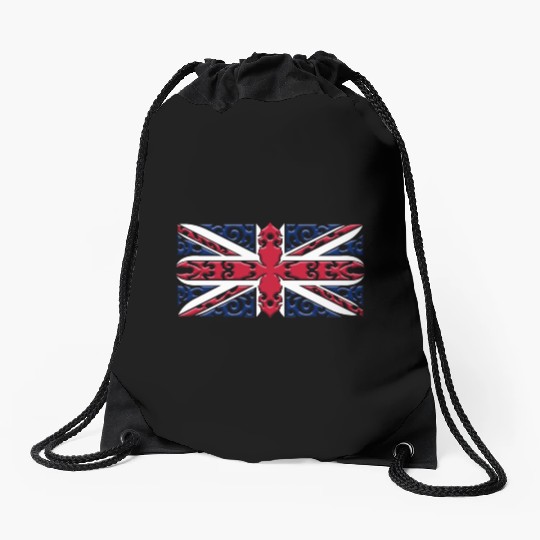 Union Jack British Flag Ornamental Style Drawstring Bags