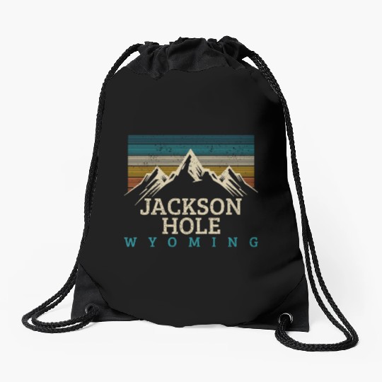 Jackson Hole Wyoming Vintage Mountains Nature Souv Drawstring Bags